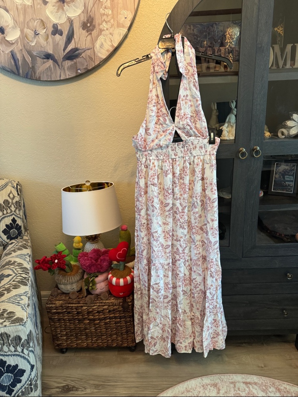 Floral Halter Maxi Dress in Blush Pink